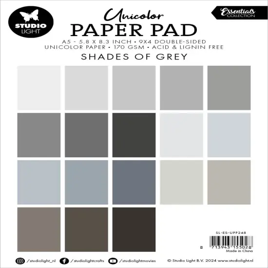 Studio Light Essentials Unicolor Paper Pad 5.82"X8.26" 36/Pk-Nr. 248, Shades Of Grey {3}