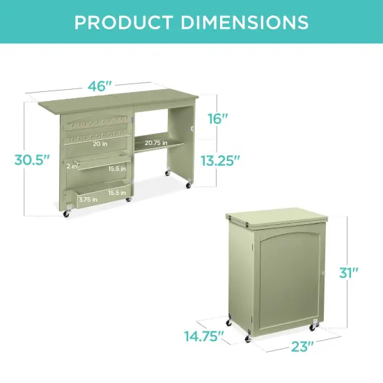 Best Choice Products Sewing Machine Table & Desk w/ Craft Storage and Trays Light Green {2}