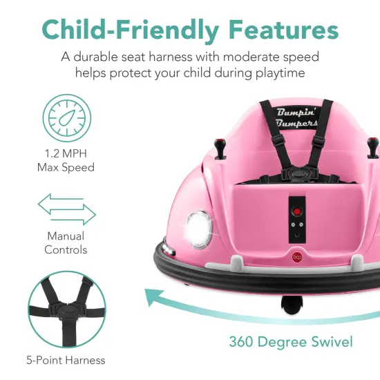 Best Choice Products 6V Kids Ride On Bumper Car Toy w/ Remote Control, Harness, Lights, 360 Degree Spin Pink {6}