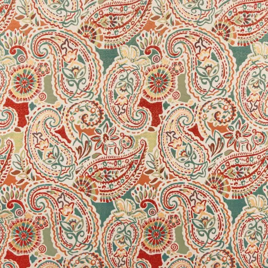 Capri - Aqua & Teal,Orange & Rust Paisley Upholstery Fabric 54 Inches" {1}