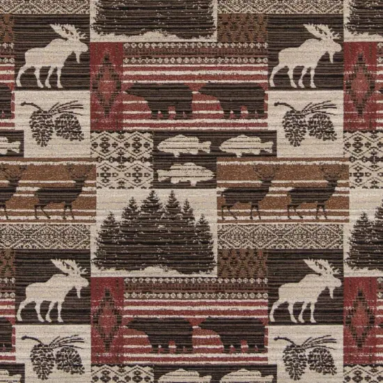 Moose Currant - Brown,Red & Burgundy Novelty Upholstery Fabric 54 Inches" {1}