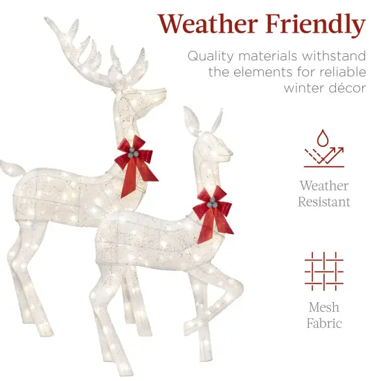 Best Choice Products 3-Piece Lighted Christmas Deer Set Outdoor Yard Decoration with 360 LED Lights, Stakes White {5}