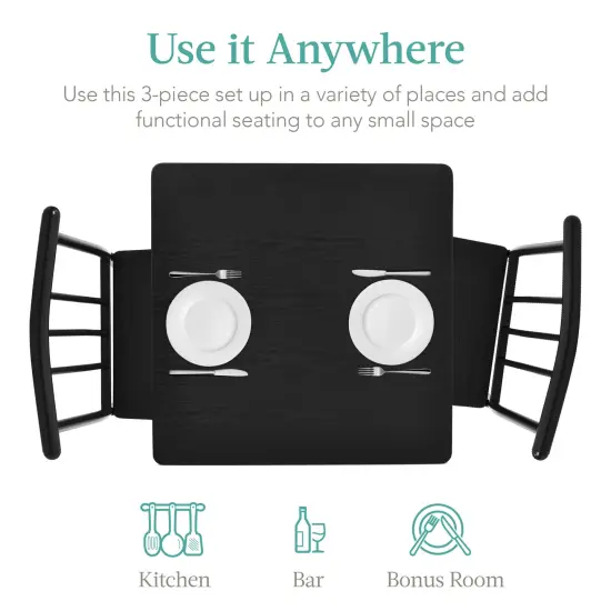 Best Choice Products 3-Piece Indoor Metal Wood Square Dining Table, Furniture Set w/ 2 Chairs Black {4}