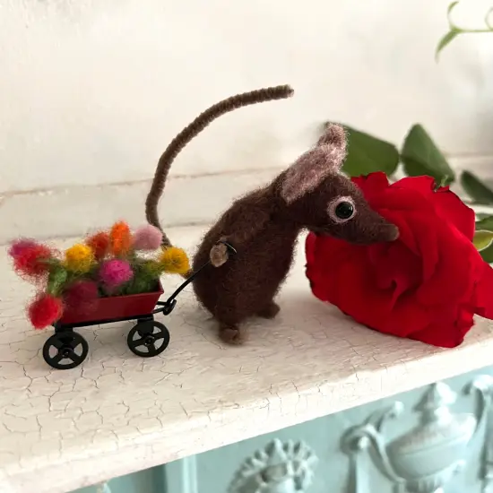 Felting Kit - Flower Cart Mouse Needle Felt Kit {4}