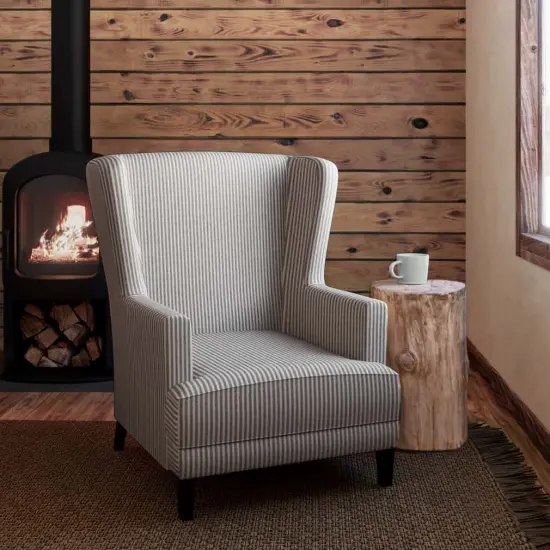 Ticking Coal - Black Small Scale,Stripe Upholstery Fabric 54 Inches" {2}