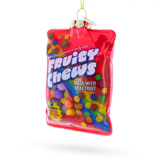 Fruity Chews Candy Bag Glass Christmas Ornament {4}
