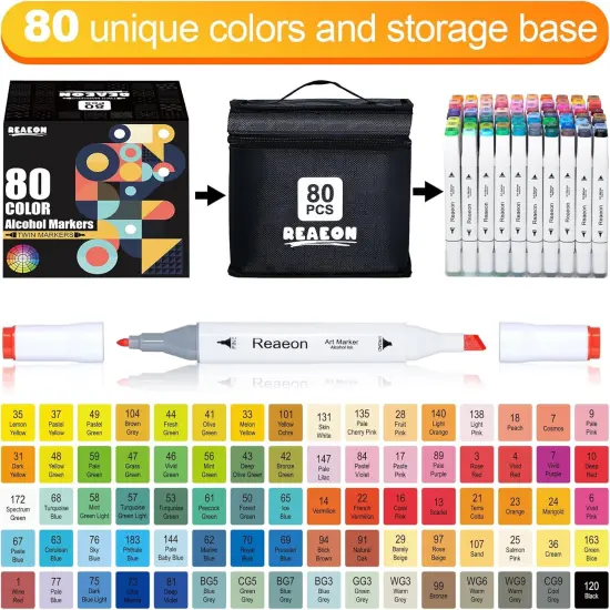 80 Colors Fine & Chisel Dual Tip Marker Set {2}