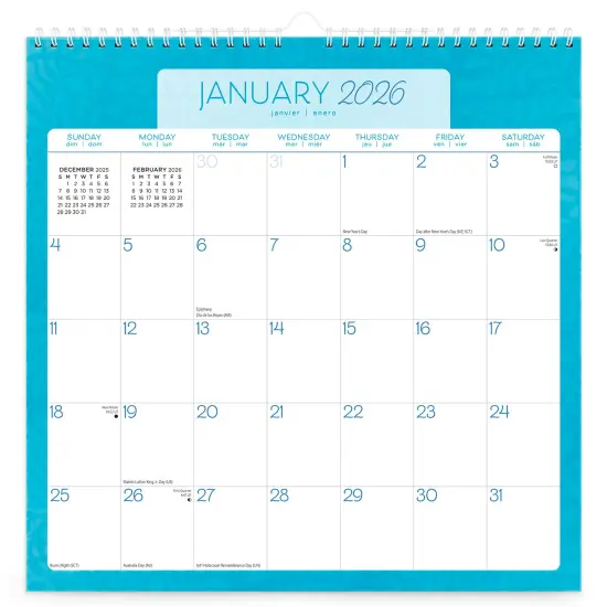 Seaside Currents | 2026 12 x 12 Inch (Hanging) Monthly Square Wire-O Calendar | Sticker Sheet {1}