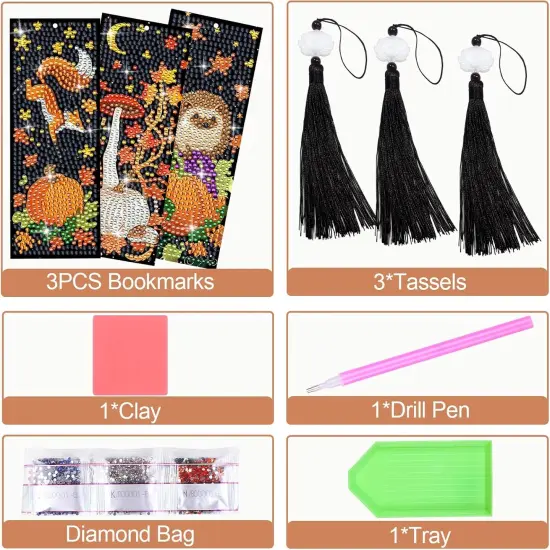 3 Pcs 5D Thanksgiving Diamond Bookmarks Painting for Book Lovers {3}