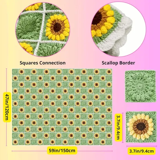Crochet Sunflower Blanket Kit for Beginners {3}