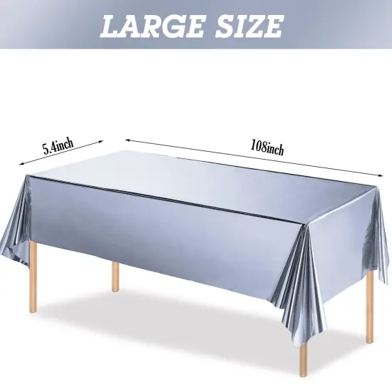 3 Pieces Foil Party Rectangular Table Covers Table Cloth 54 x 108 Inch Shiny Plastic Waterproof Tablecloth Party Table Cover for Wedding Anniversary Engagement Party (Silver) {4}