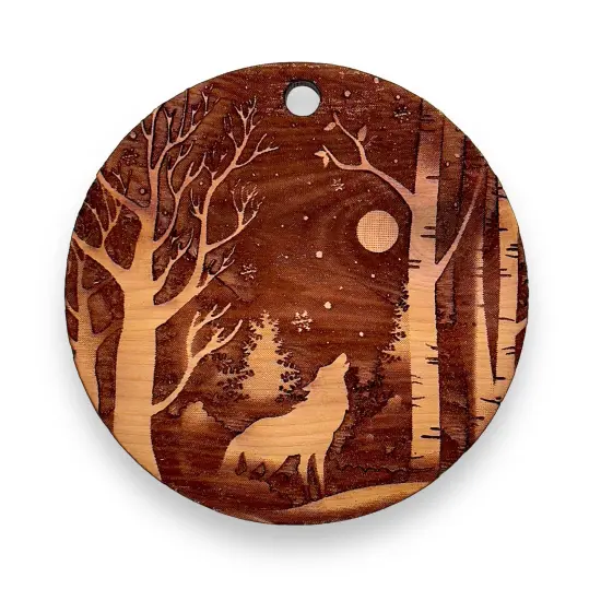 Winter Wolf - Raw Cedar Ornament 3x3in {1}