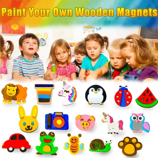 Paint Your Own Wooden Magnet - Wood Painting Craft Kit and Art Set for Kids, Art and Craft Supplies Party Favors for Boys Girls Age 4 5 6 7 8, Easter Crafts & Basket Stuffers {1}