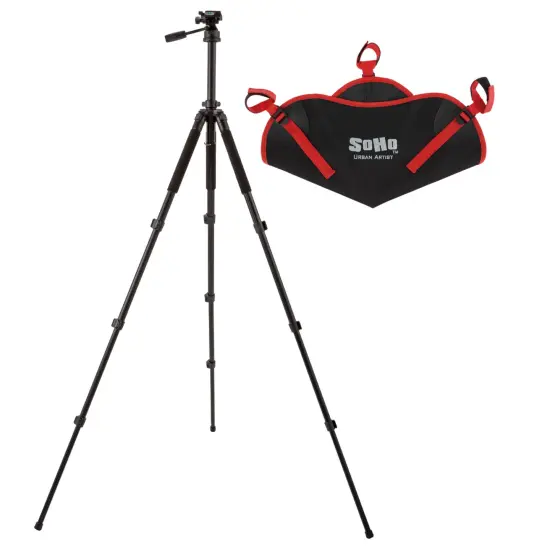 SoHo Urban Artist Deluxe Durable Aluminum Camera Tripod w/ Tripod Weight Bag, 3-Way Tilting Head, Telescoping Legs, Quick Release Plate, Adjusts 24.5-58in, Bubble Level, Compass, & Nylon Carrying Case {1}
