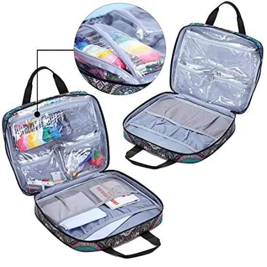 Embroidery Project Bag, Square Embroidery Supplies Storage Tote Bag, Portable Craft Carry Case for Embroidery Kits and Cross Stitch Kits Tools, Multiple Pockets, Totem, Bag Only {2}