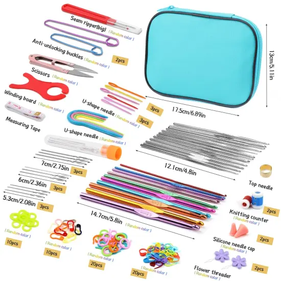 110 Pieces Crochet Hooks Set, Crochet Kit Crochet Hooks Kit with Storage Case, Ergonomic Knitting Needles Blunt Needles Stitch Marker DIY Hand Knitting Craft Art Tools for Beginners-Blue {1}