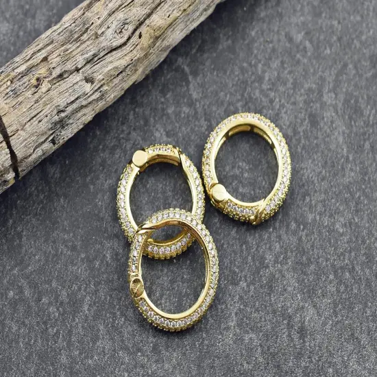 19mm 18k Gold Plated Micro Pave Cubic Zirconia Spring Ring Clasp {5}