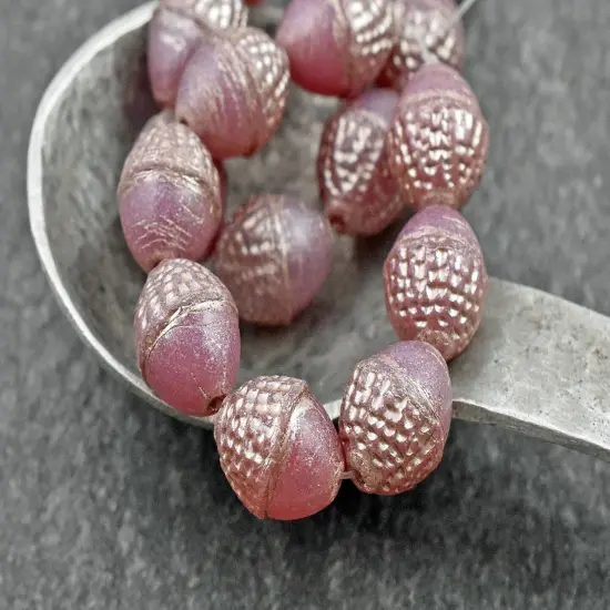 *8* 10x12mm Platinum Washed Matte Dusty Pink Acorn Oval Beads {4}