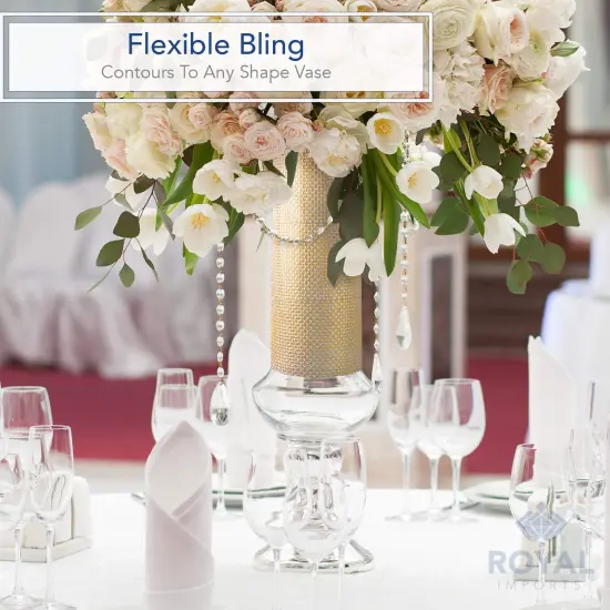 30 Ft - 1 Roll - Diamond Sparkling Rhinestone Bling Wrap Ribbon Bulk DIY Roll - Event Decorations, Wedding Cake, Bridal/Baby Shower, Birthday, Arts & Crafts, Party Decorations - Gold {6}