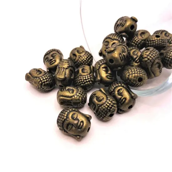 4, 20 or 50 Pieces: Bronze Happy Buddha Head Beads {1}