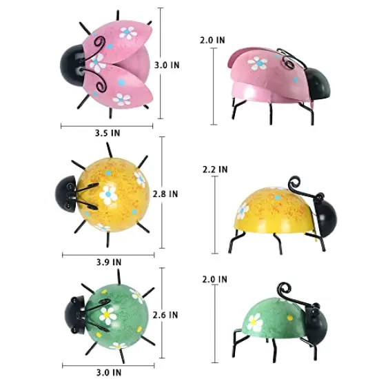 6 Pieces Cute Ladybugs Outdoor Wall Decor, 3D Metal Wall Art Spring Decor, Rustic Wall Sculptures & Statues for Farmhouse, Porch, Patio, Lawn, Fence, Backyard Decorations {3}