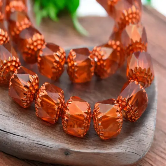 Orange Washed Tangerine Apollo Fire Polished Cathedral Beads {6}