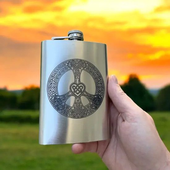 8oz Celtic Love and Peace Stainless Steel Flask {2}