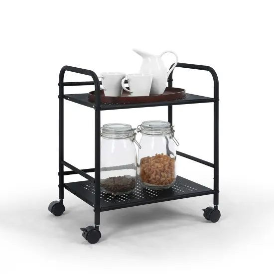 2-Tier Metal Rolling Utility Cart &ndash; Mobile Storage Shelf with Caster WheelsC Black {2}