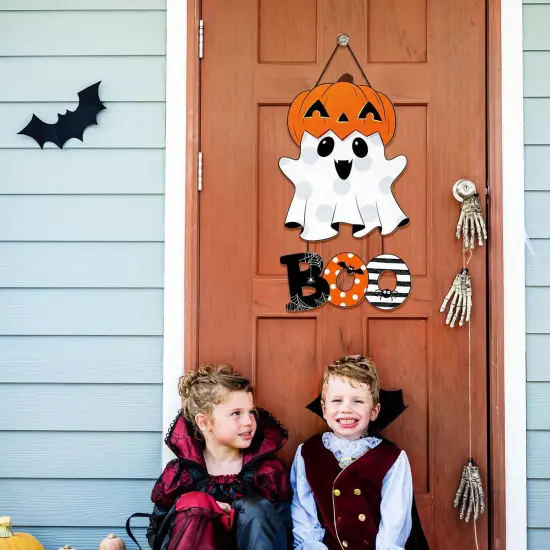 Halloween Ghost BOO Wood Door Hanging Sign Decorations - Ghost Pumpkin Boo {2}