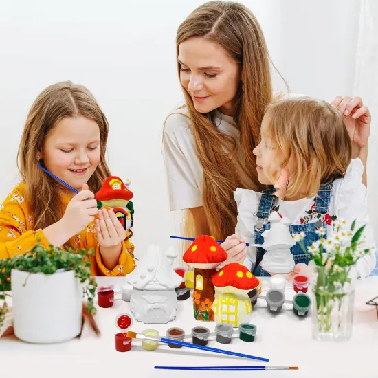 Paint Your Own Mini Fairy Garden House Gnome Statue Kit Mushroom Houses for Kids Home Yard Decor Summer Spring Art & Crafts Painting Project {2}