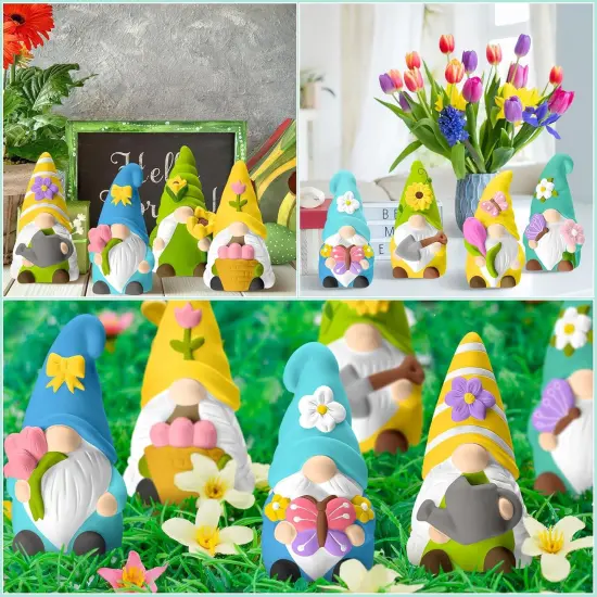 8 Pcs Spring Gnome Ceramics to Paint Ready to Paint Your Own Ceramic Gnome Statues DIY {3}