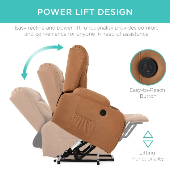 Best Choice Products Electric Power Lift Recliner Massage Chair Furniture w/ USB Port, Heat, Cupholders Cognac {3}
