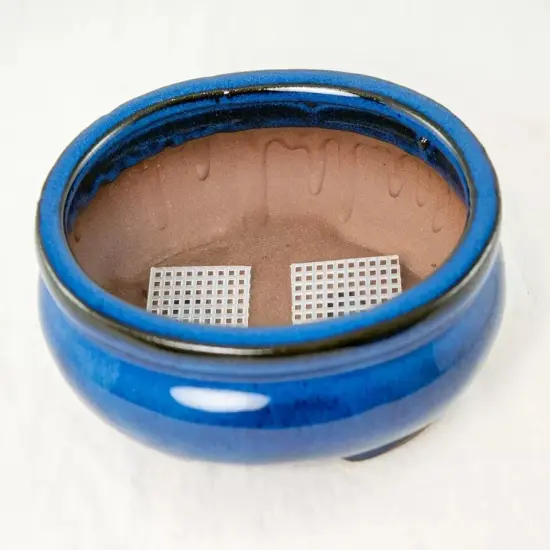 Oval Mame Shohin Bonsai / Succulent Pot + Mesh 6"x 5"x 2" - Blue Stain Glazed {3}