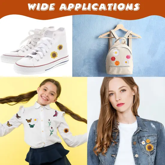 36 Pieces Flower Iron On Embroidered Patches Sunflower Cute Sew On Applique Patches for Clothing Large Colorful Decorative Patches for Clothes Dress Hat Jeans DIY (Butterfly, Sunflower, Daisy) {4}