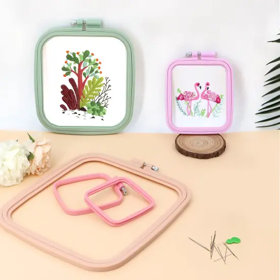 4 Pcs 4 Size Square Embroidery Hoops, ABS Plastic Embroidery Hoops Cross Stitch Hoops Embroidery Frames for Sewing, Needlework, Embroidery Projects (Size-3", 4.3", 6.5", 8.7") {3}