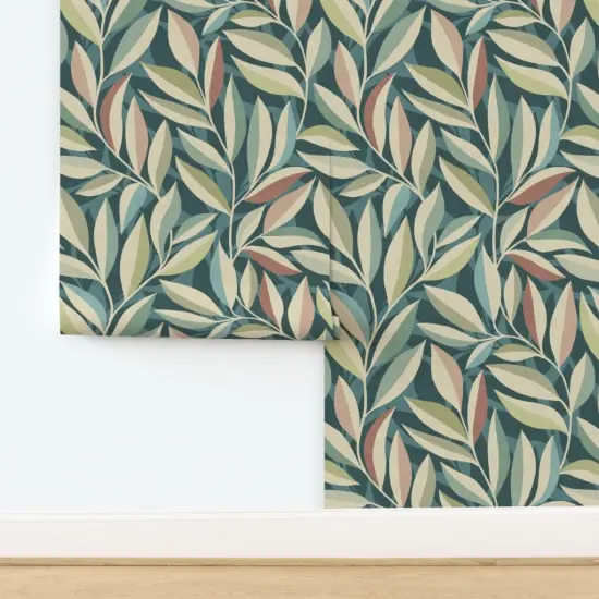 Pre-Pasted Wallpaper 2FT Wide Modern Botanical Calm Leaves Eucalyptus Leaf Tropical Multicolor Blue Green Large Scale Custom Pre-pasted Wallpaper by Spoonflower {2}