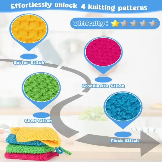 Katech Knitting Kit for Beginners - Learn to Knit Dishcloth - Adults & Kids Knitting Kit with Knitting Book, Needles, Yarn, Yarn Needle, Craft Kits Gift (Beginner to Expert) {4}