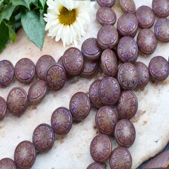 *12* 13mm Red Washed Matte Purple Over White Opal Ishtar Coin Beads {4}