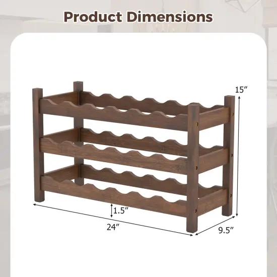 3-Tier Wine Rack Holds 18 Bottles with PU Coating and Anti-Slip Feet Coffee {4}