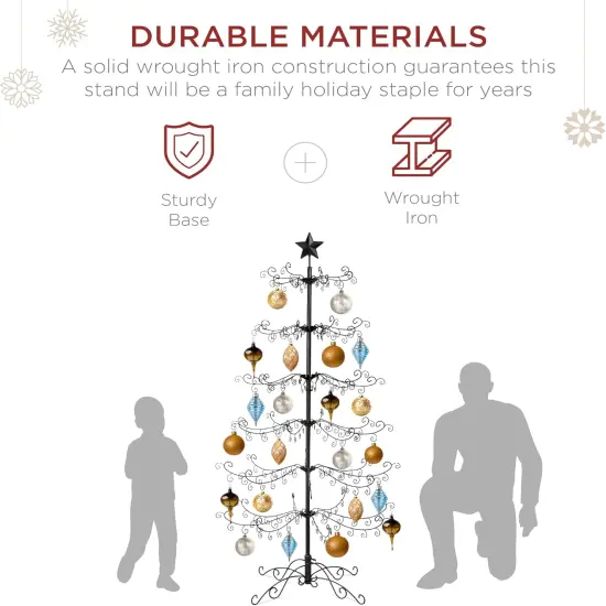 Gold Wrought Iron Ornament Display Christmas Tree Foldable Stand, & Metal Frame for Indoor Holiday Decor Black {3}