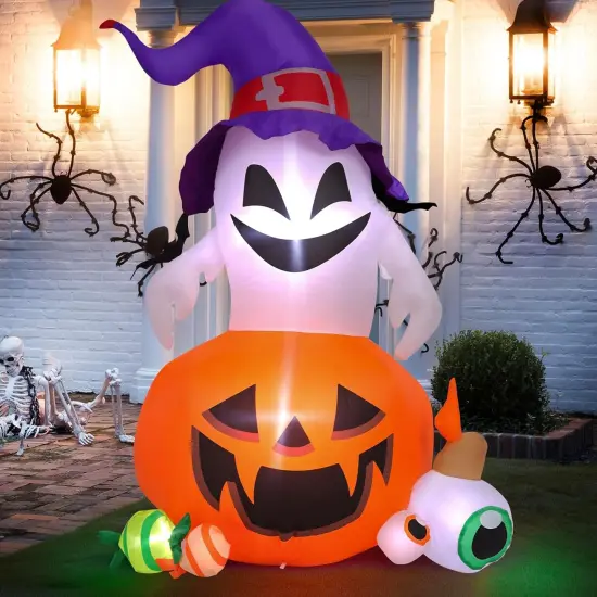 5FT Halloween Inflatable Outdoor Decoration Pumpkin Ghost with Built-in LEDs {4}