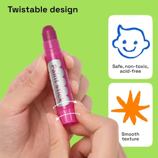 100% Washable Tempera Paint Sticks for Kids - 12 Non-toxic Paint Markers for Kids - Color Sticks with Twist Design {4}