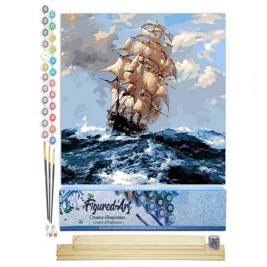 Figured'Art Paint by Numbers Kit for Adults Sailboat and Storm 16"x20" - Craft Art Painting Rolled Canvas with DIY wooden frame {1}