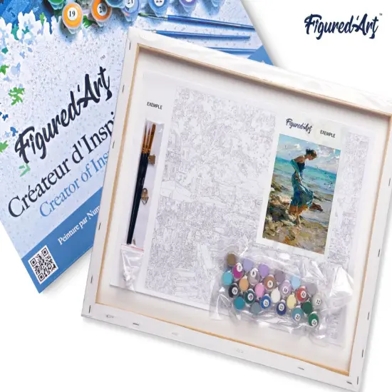 Figured'Art Paint by Numbers for Adults with Frame Feet in water during Summer 16"x20" - Craft Art Painting DIY Kit Canvas Already Stretched on a Wooden Frame {5}