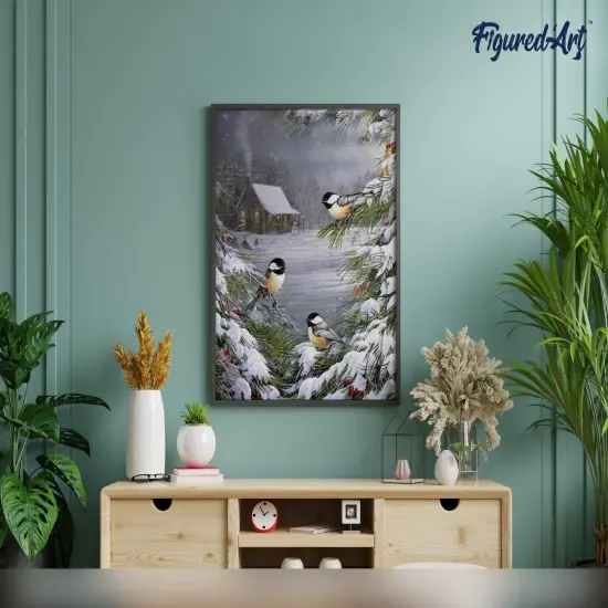 Figured'Art Paint by Numbers for Adults with Frame Three Birds in the Snow 16"x20" - Craft Art Painting DIY Kit Canvas Already Stretched on a Wooden Frame {4}