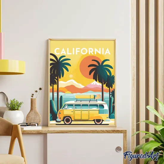 Figured'Art Paint by Numbers for Adults Travel Poster California 16"x20" - Craft Art Painting DIY Kit Rolled Canvas without frame {4}