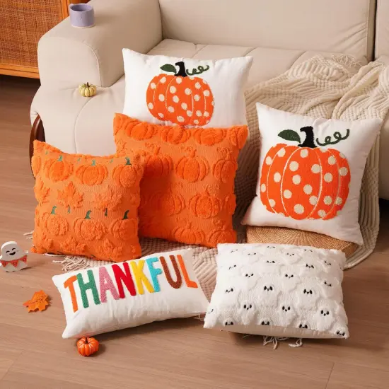 illow Covers 18x18 inch Set of 2 Orange Pumpkin Throw Pillow for Farmhouse {5}