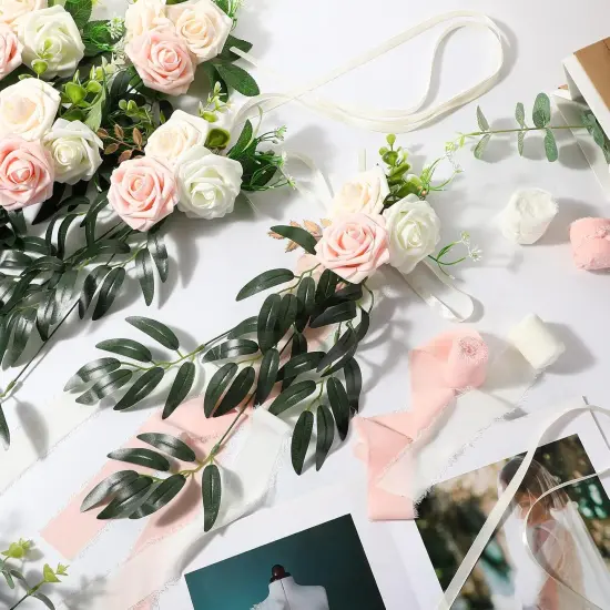 Church Chair Back Floral with Eucalyptus Leaves and Ribbons Ceremony Party {2}