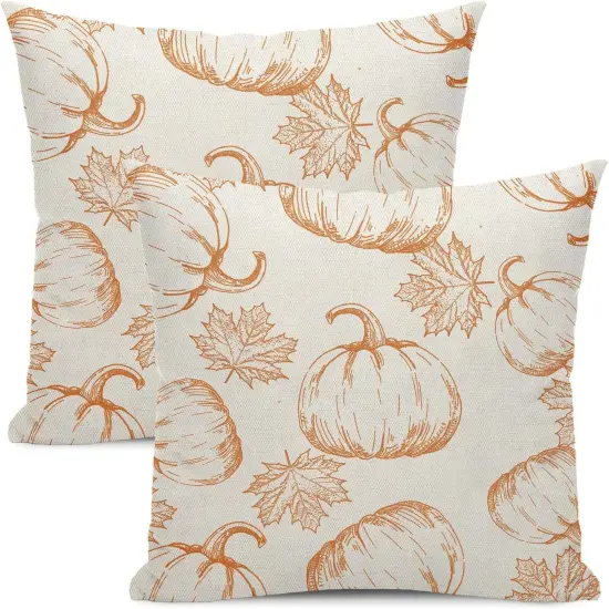 Orange Pumpkin Maple Leaves Throw Pillow Covers {1}