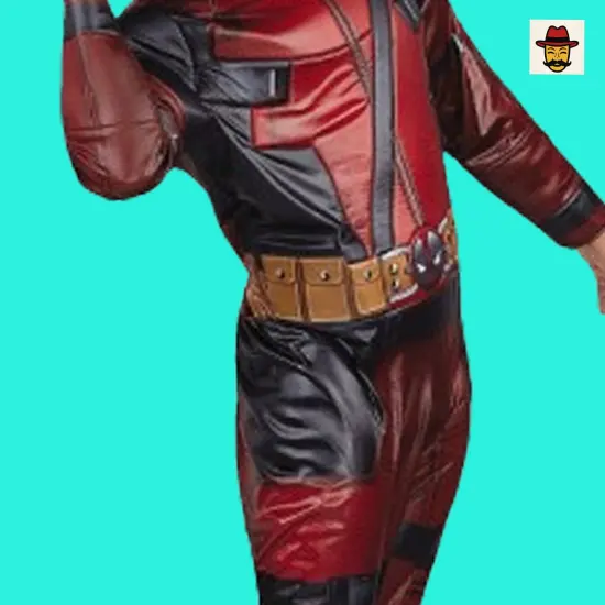 Marvel Deadpool Costume Red Printed Padded Jumpsuit Fabric Mask {5}